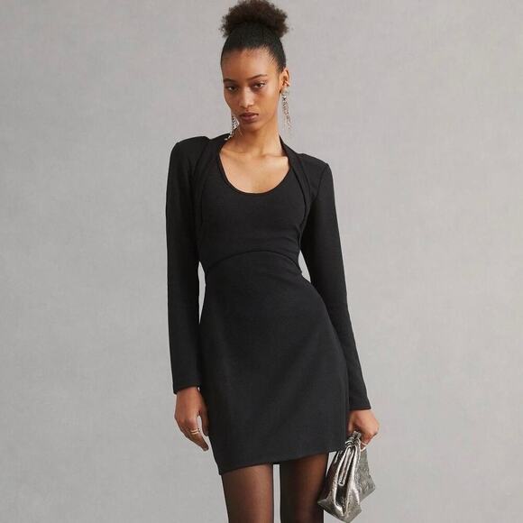 NWT Anthropologie Ponte Cutout Mini Dress Little Black Dress Knit Size Small - Picture 1 of 9